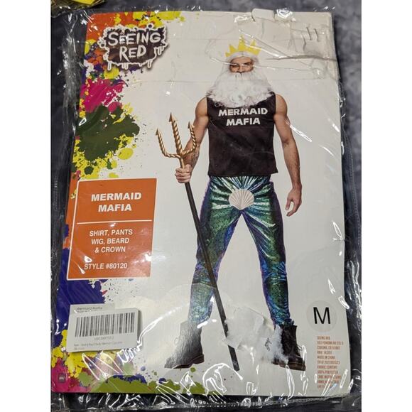 Seeing Red Mermaid Mafia Mens M Funny King Triton Atlantis Halloween Costume - Picture 2 of 12
